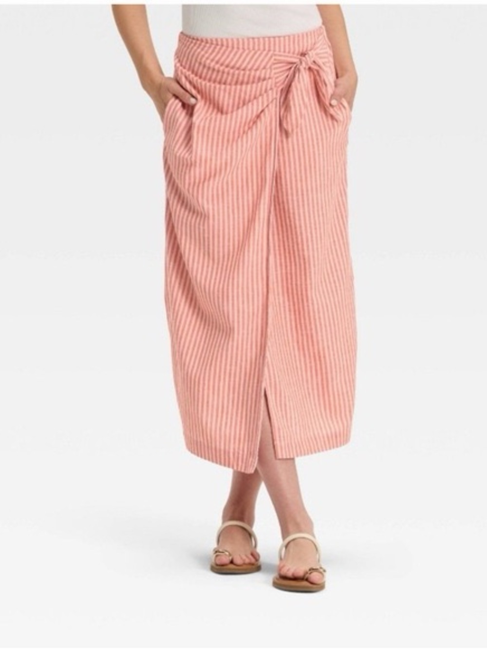 Striped Pink Wrap Midi Skirt Universal Thread